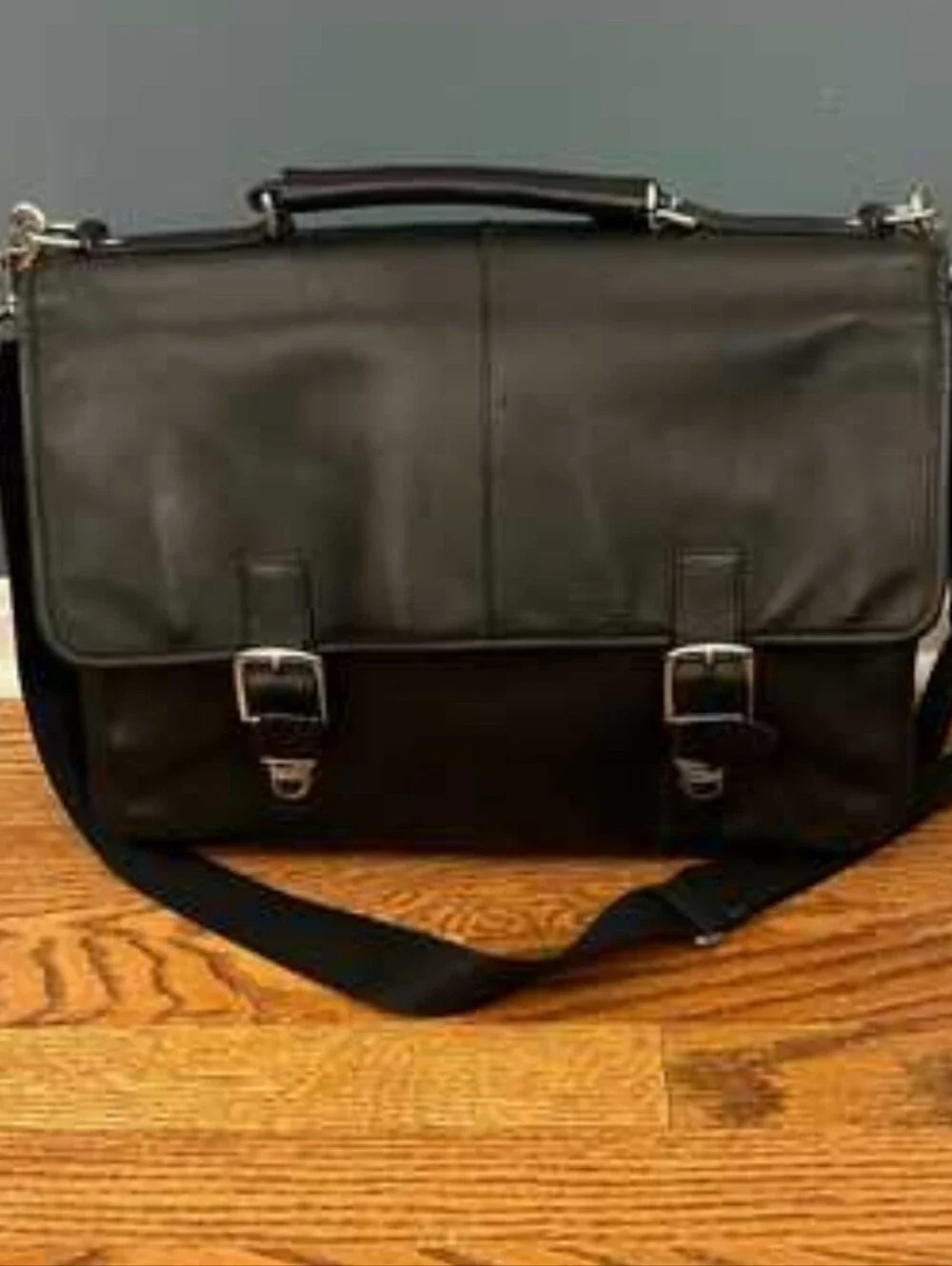 Coach Black Leather Double Buckle Briefcase with Adjustable Strap